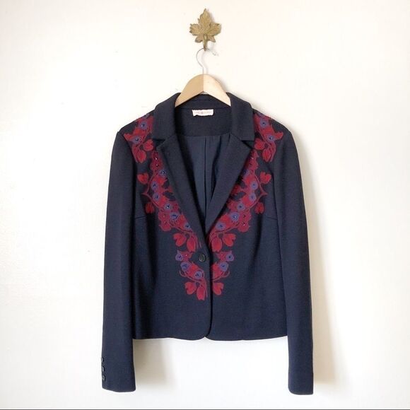 Tory Burch Jackets & Blazers - Tory Burch Navy Blue Embroidered Blazer Medium